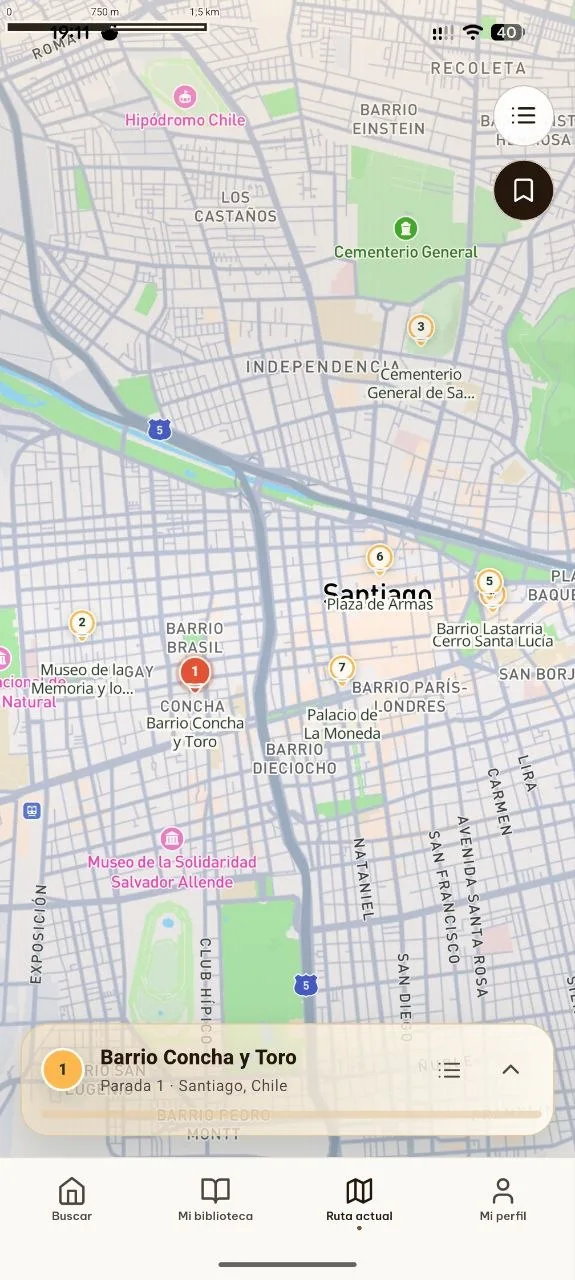 LiteraryTrip screen showing a literary walking route on a map